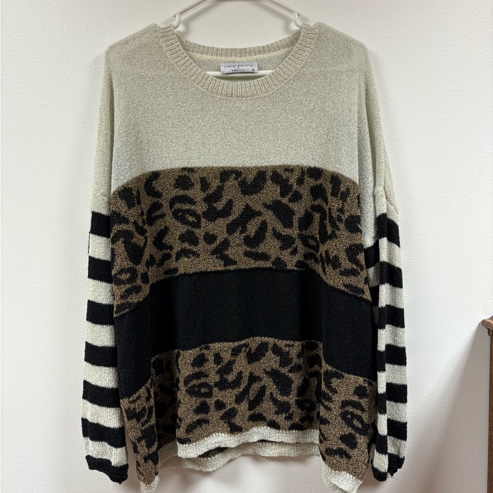 Pink Lily x Living my best style Leopard and Stripe Sweater